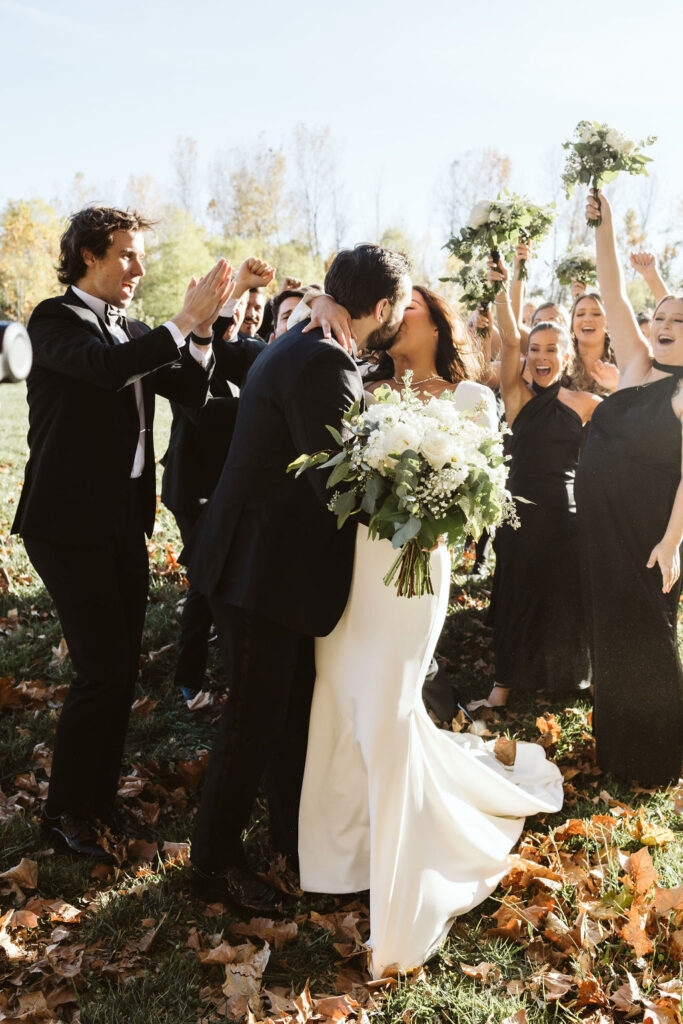 Bridal party celebrate the couple at golf course wedding in Arizona